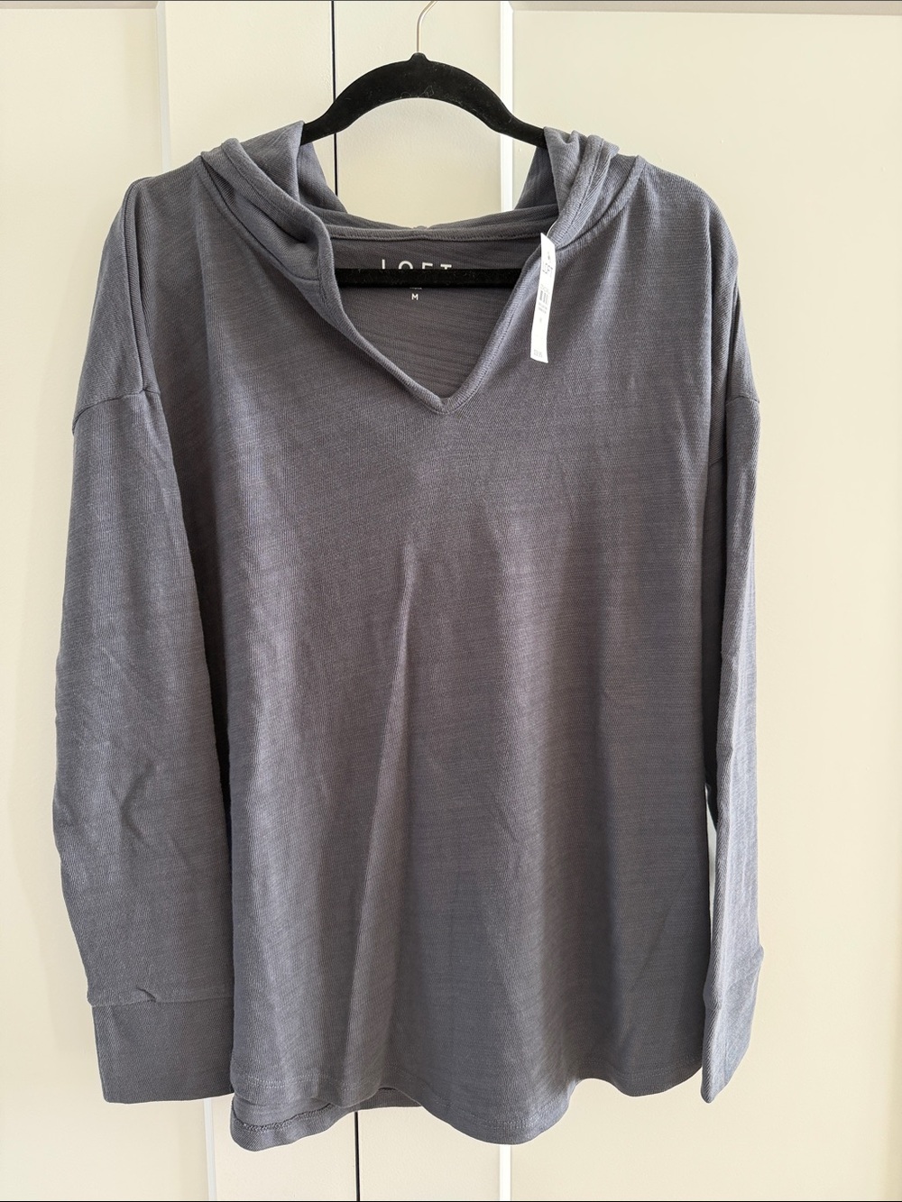 Women’s LOFT Hooded V-Neck Long Sleeve Top - Bluish Gray